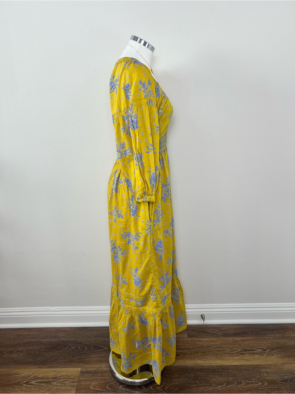 Free People Golden Hour Maxi Dress Yellow Blue Floral Boho Cotton Size S - Picture 2 of 9